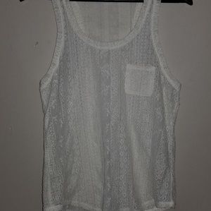 lace cream tank top front pocket